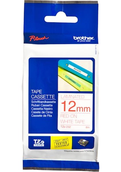 Ptouch Etiket Lam. 12Mm Beyaz-Kır. Tz232