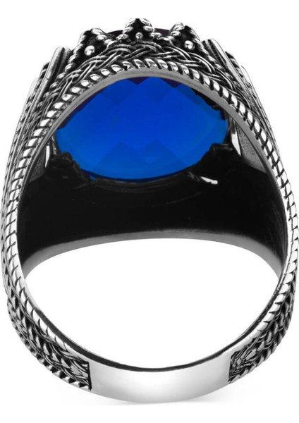 Fasetalı Zirkon Mavi Taşlı Gümüş Erkek Yüzük modelleri