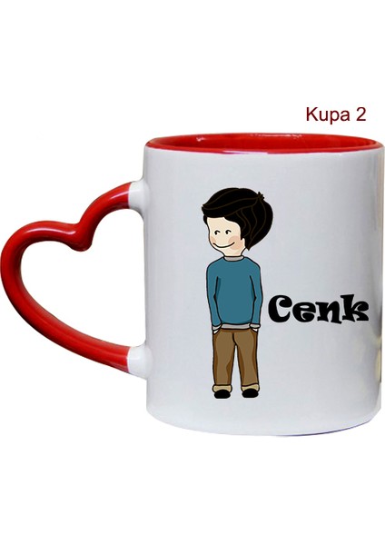 Sevgililere Özel Isimli Kalp Kupa Seti modelleri