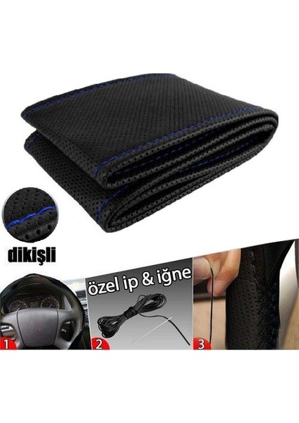 Fiat Tıpo Deri Direksiyon Kılıfı Sarmalı Dikmeli Mavi