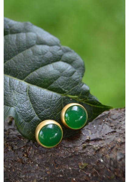 Jewellery El Sıvaması Yeşim Doğal Taş Bayan Küpe
