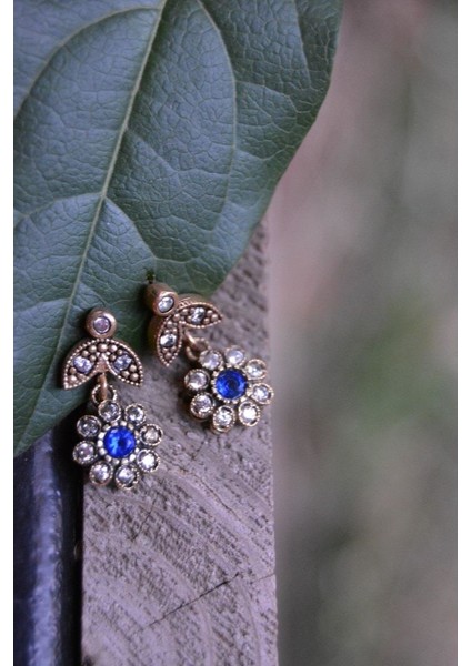Jewellery F02571 Safir Ve Zirkon Taşlı Otantik Bayan Küpe