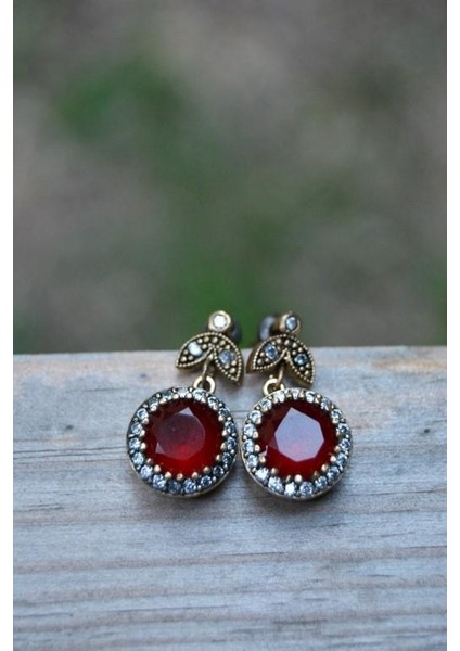 Jewellery Yakut Ve Zirkon Taşlı Otantik Bayan Küpe