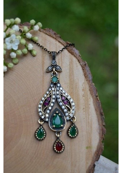 Jewellery Kök Yakut Kök Zümrüt Otantik Bayan Kolye