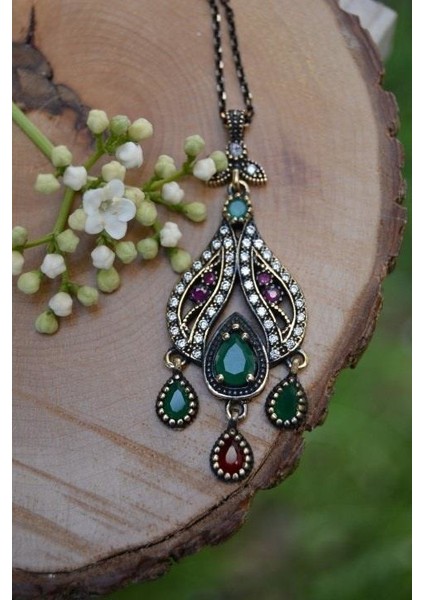 Jewellery Kök Yakut Kök Zümrüt Otantik Bayan Kolye