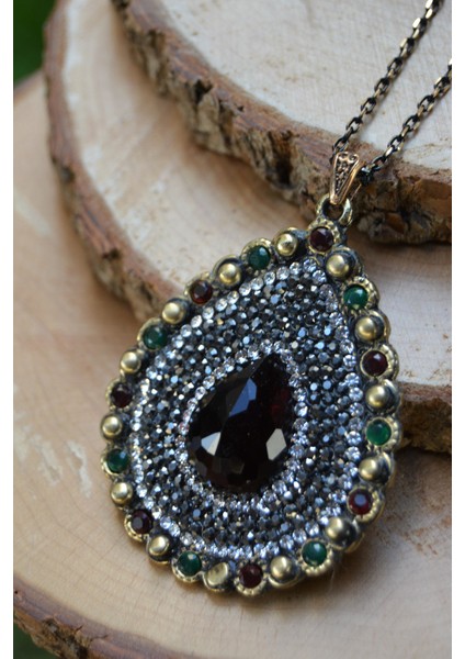 Jewellery Bordo Kristal Taşlı Bayan Kolye