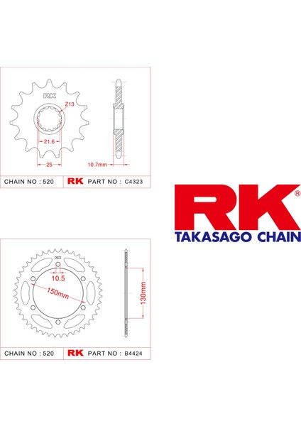 Yamaha XJ 6 N Rk Ön Arka Dişli 520 - 16/46 T (2010-2015)