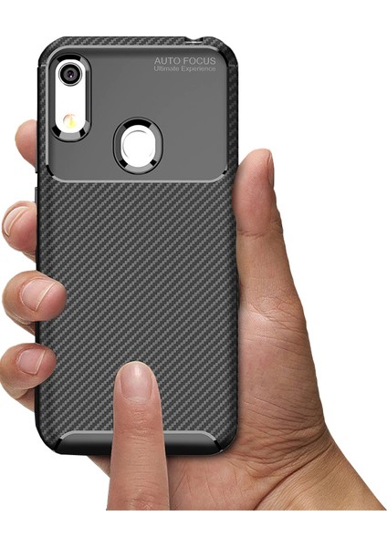 Huawei Honor 8A - Y6 2019 Maxy Serisi Carbon Fiber Silikon TPU Kılıf Siyah