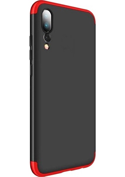 Huawei P20 Pro Tam Koruma Kapak 360 Derece Kılıf Kırmızı-Siyah