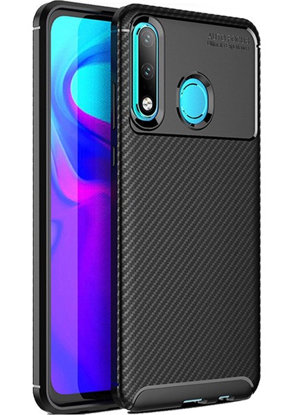 Huawei P30 Lite Maxy Serisi Carbon Fiber Silikon TPU Kılıf Siyah