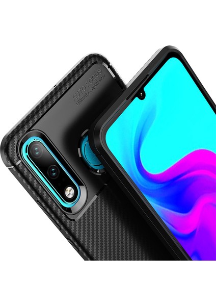 Huawei P30 Lite Maxy Serisi Carbon Fiber Silikon TPU Kılıf Siyah