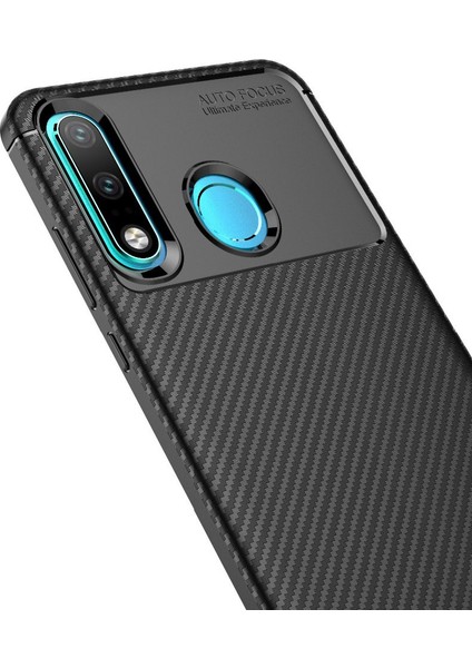 Huawei P30 Lite Maxy Serisi Carbon Fiber Silikon TPU Kılıf Siyah