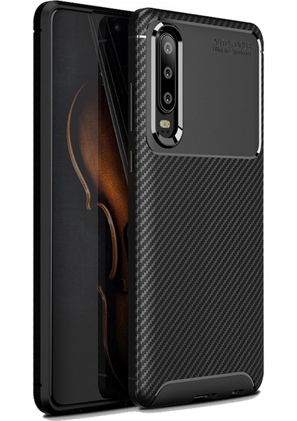 Huawei P30 Maxy Serisi Carbon Fiber Silikon TPU Kılıf Siyah