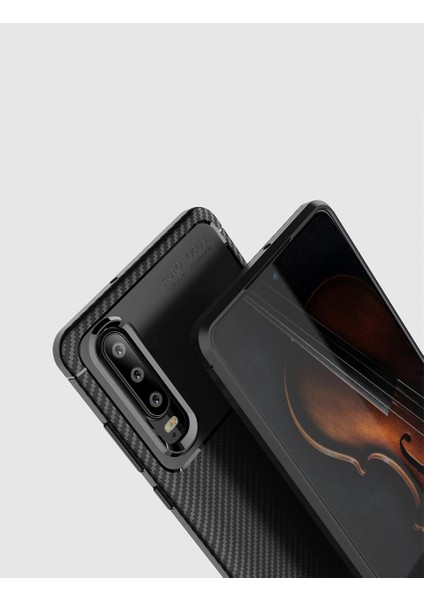 Huawei P30 Maxy Serisi Carbon Fiber Silikon TPU Kılıf Siyah