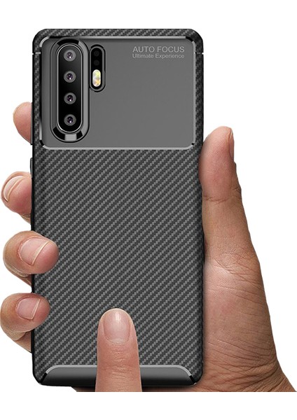 Huawei P30 Pro Maxy Serisi Carbon Fiber Silikon TPU Kılıf Siyah