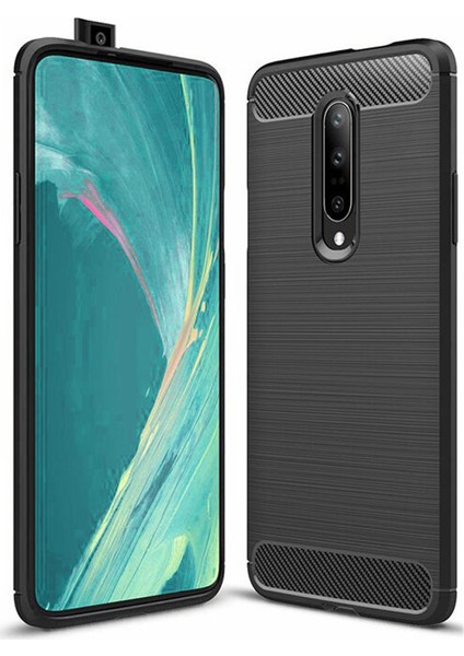 OnePlus 7 Pro Brushed Carbon Fiber Silikon TPU Kılıf Siyah