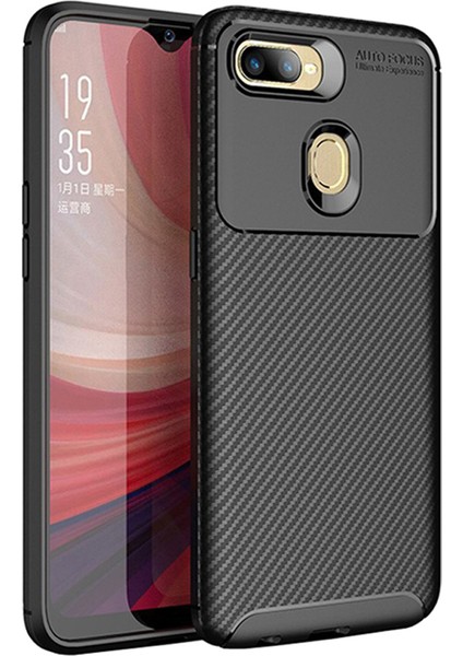 Oppo AX7 Maxy Serisi Carbon Fiber Silikon TPU Kılıf Siyah