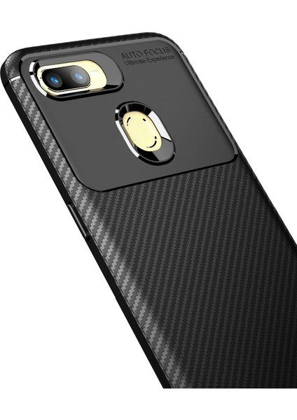 Oppo AX7 Maxy Serisi Carbon Fiber Silikon TPU Kılıf Siyah