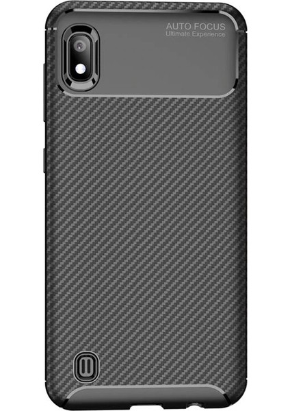 Samsung Galaxy A10 Maxy Serisi Carbon Fiber Silikon TPU Kılıf Siyah