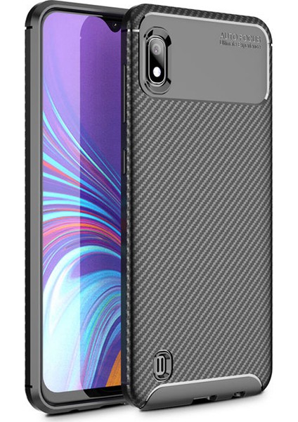 Samsung Galaxy A10 Maxy Serisi Carbon Fiber Silikon TPU Kılıf Siyah