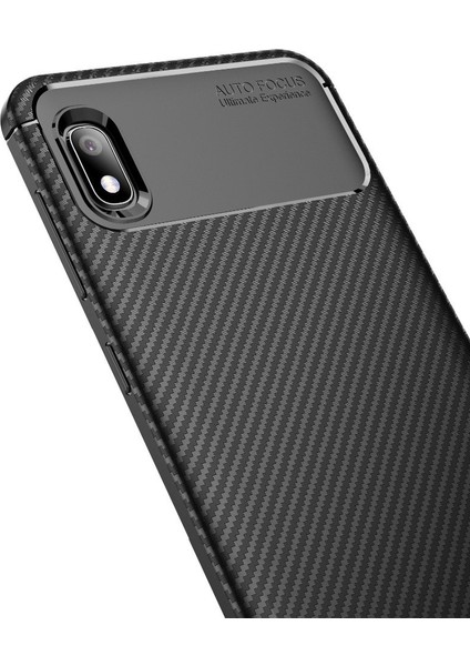 Samsung Galaxy A10 Maxy Serisi Carbon Fiber Silikon TPU Kılıf Siyah