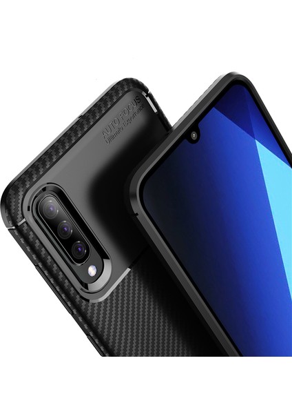 Samsung Galaxy A50 Maxy Serisi Carbon Fiber Silikon TPU Kılıf Siyah