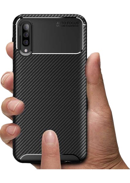 Samsung Galaxy A50 Maxy Serisi Carbon Fiber Silikon TPU Kılıf Siyah