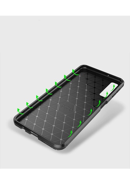 Samsung Galaxy A7 2018 Maxy Serisi Carbon Fiber Silikon TPU Kılıf Siyah