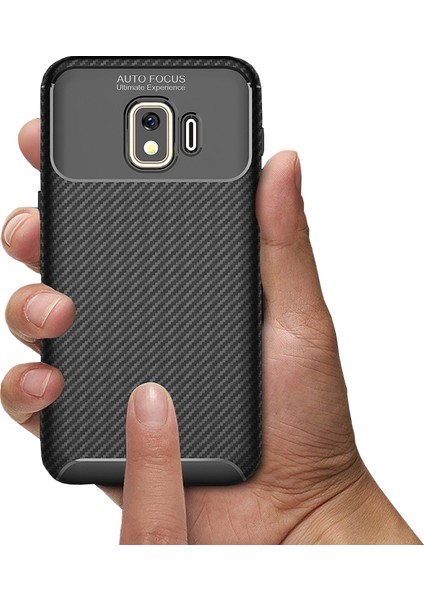 Samsung Galaxy J2 Core Maxy Serisi Carbon Fiber Silikon TPU Kılıf Siyah