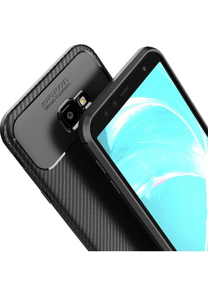 Samsung Galaxy J4 Plus Maxy Serisi Carbon Fiber Silikon TPU Kılıf Siyah