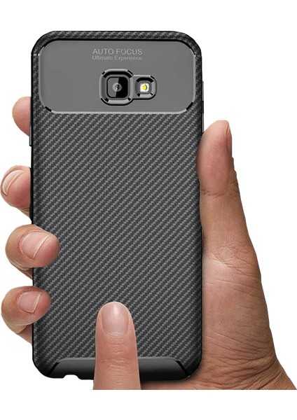 Samsung Galaxy J4 Plus Maxy Serisi Carbon Fiber Silikon TPU Kılıf Siyah