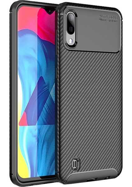 Samsung Galaxy M10 Maxy Serisi Carbon Fiber Silikon TPU Kılıf Siyah