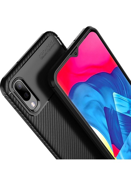 Samsung Galaxy M10 Maxy Serisi Carbon Fiber Silikon TPU Kılıf Siyah