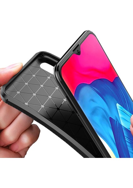 Samsung Galaxy M10 Maxy Serisi Carbon Fiber Silikon TPU Kılıf Siyah