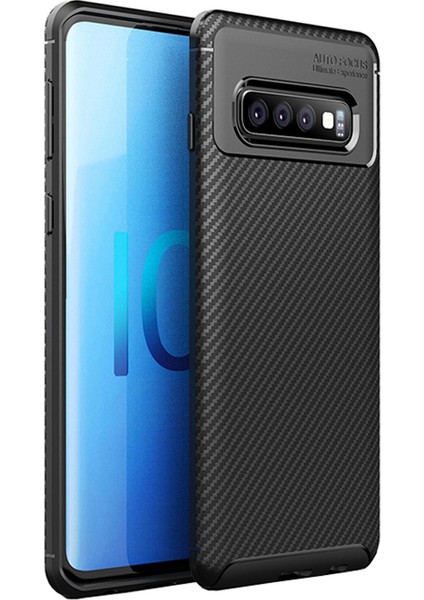 Samsung Galaxy S10 Maxy Serisi Carbon Fiber Silikon TPU Kılıf Siyah