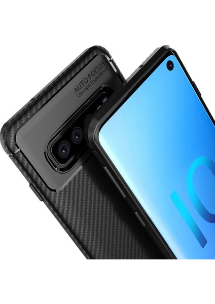 Samsung Galaxy S10 Maxy Serisi Carbon Fiber Silikon TPU Kılıf Siyah