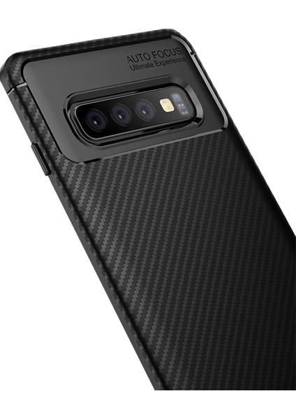 Samsung Galaxy S10 Maxy Serisi Carbon Fiber Silikon TPU Kılıf Siyah