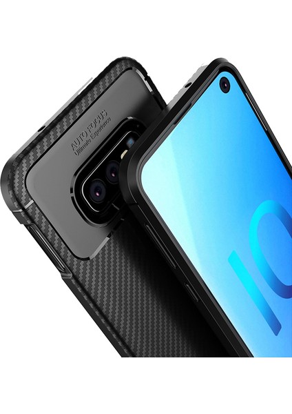 Samsung Galaxy S10e Maxy Serisi Carbon Fiber Silikon TPU Kılıf Siyah