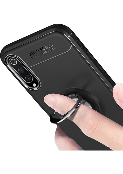 Xiaomi Mi 9 Focus Serisi Yüzük Standlı Silikon Kılıf Siyah