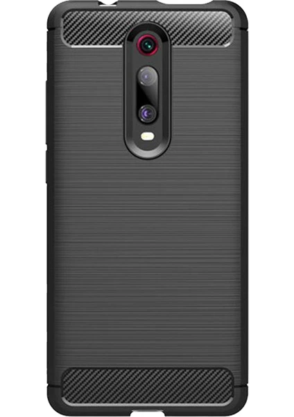 Xiaomi Mi 9T Brushed Carbon Fiber Silikon TPU Kılıf Siyah