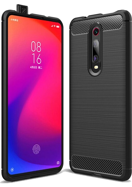 Xiaomi Mi 9T Brushed Carbon Fiber Silikon TPU Kılıf Siyah