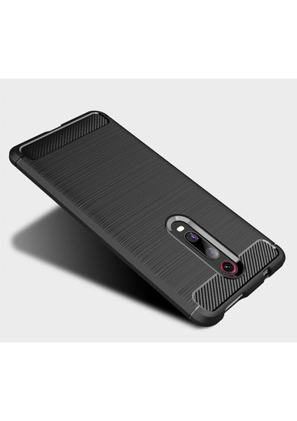 Xiaomi Mi 9T Brushed Carbon Fiber Silikon TPU Kılıf Siyah