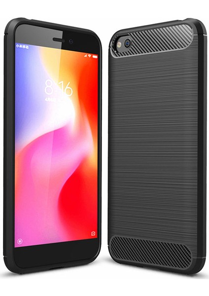 Xiaomi Redmi Go Brushed Carbon Fiber Silikon TPU Kılıf Siyah