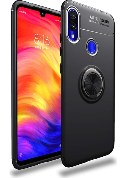 Xiaomi Redmi Note 7 Focus Serisi Yüzük Standlı Silikon Kılıf Siyah