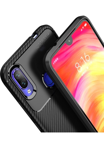 Xiaomi Redmi Note 7 Maxy Serisi Carbon Fiber Silikon TPU Kılıf Siyah