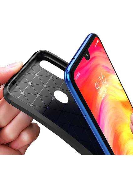 Xiaomi Redmi Note 7 Maxy Serisi Carbon Fiber Silikon TPU Kılıf Siyah