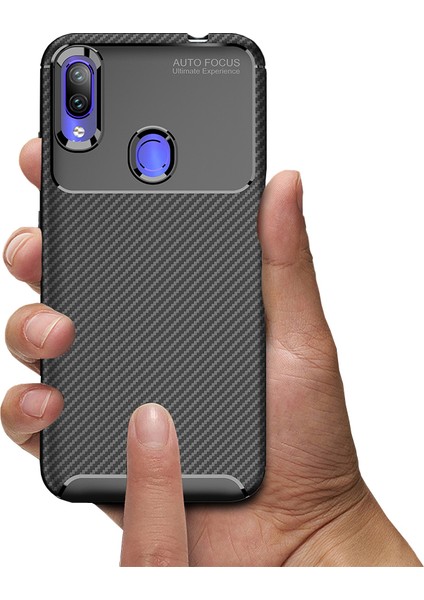 Xiaomi Redmi Note 7 Maxy Serisi Carbon Fiber Silikon TPU Kılıf Siyah