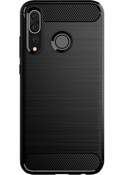 Microce Huawei P Smart Plus 2019 Brushed Carbon Fiber Silikon TPU Kılıf Siyah