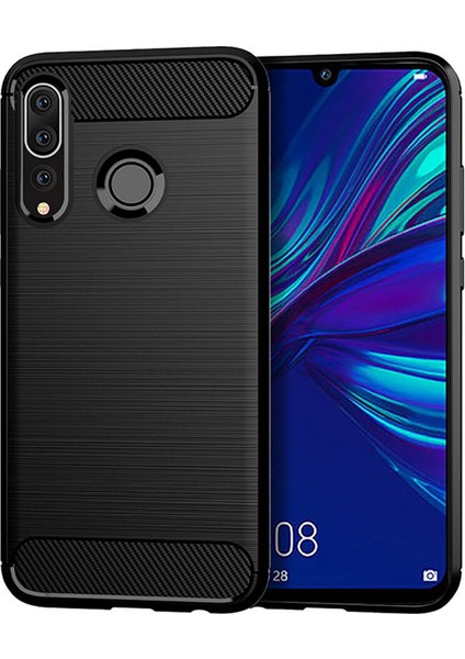 Microce Huawei P Smart Plus 2019 Brushed Carbon Fiber Silikon TPU Kılıf Siyah