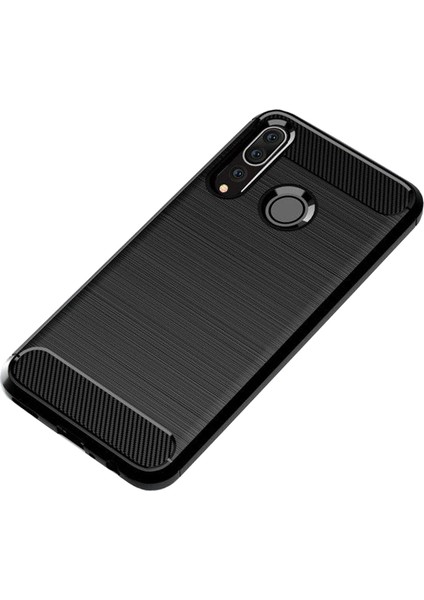 Microce Huawei P Smart Plus 2019 Brushed Carbon Fiber Silikon TPU Kılıf Siyah